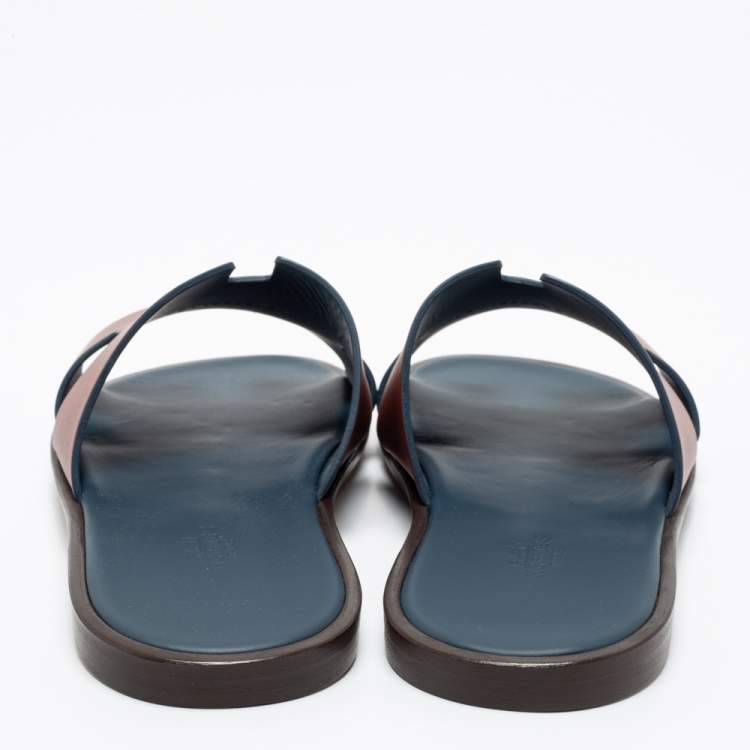 Pre Owned Hermès Brown Leather Izmir Slide Sandals Size 41
