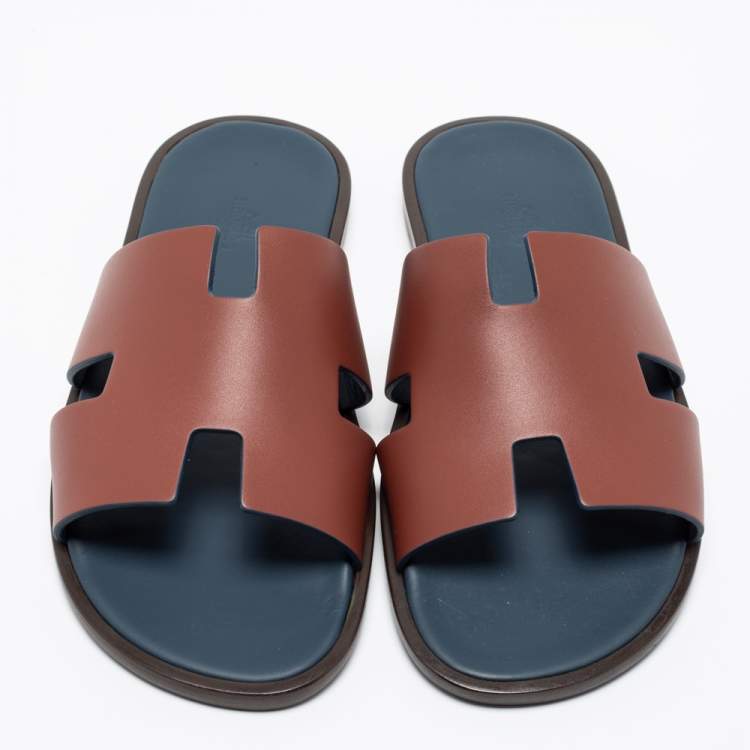 Pre Owned Hermès Brown Leather Izmir Slide Sandals Size 41