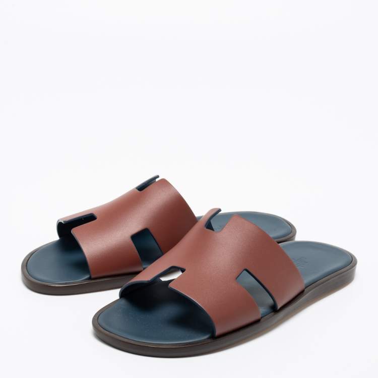 Pre Owned Hermès Brown Leather Izmir Slide Sandals Size 41