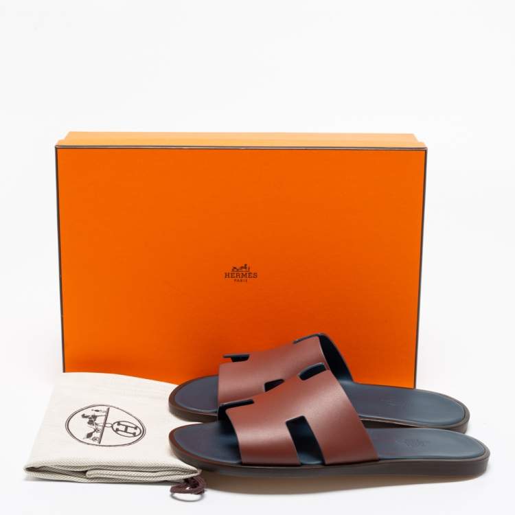 Pre Owned Hermès Brown Leather Izmir Slide Sandals Size 41