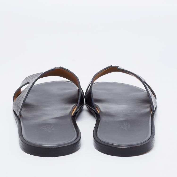 Pre Owned Hermès Grey Crocodile Leather Izmir Flats Size 45