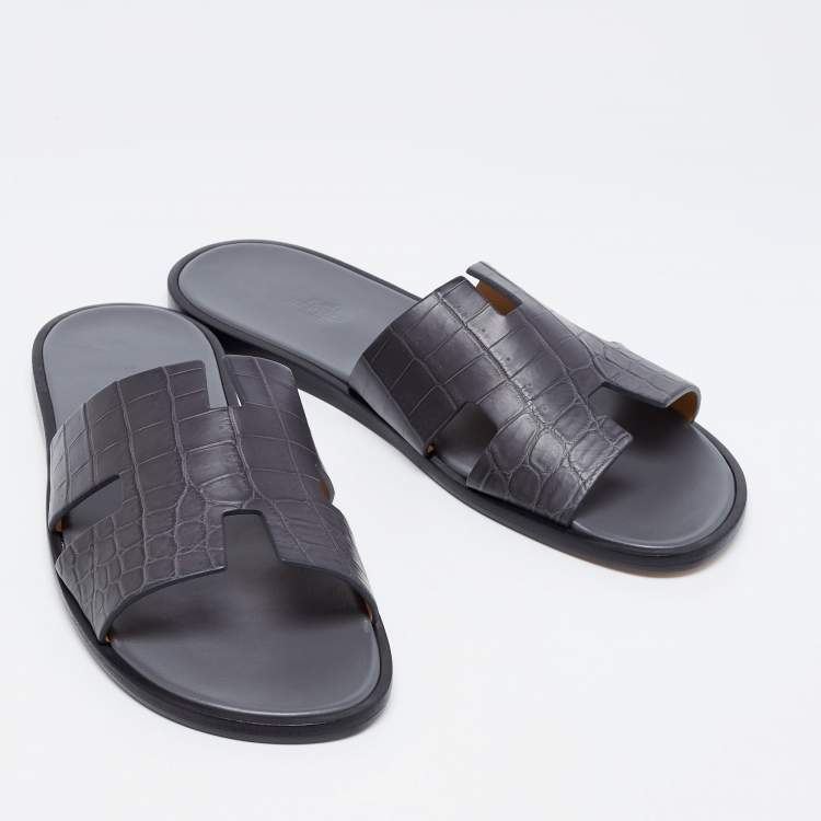 Pre Owned Hermès Grey Crocodile Leather Izmir Flats Size 45