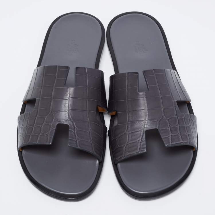 Pre Owned Hermès Grey Crocodile Leather Izmir Flats Size 45