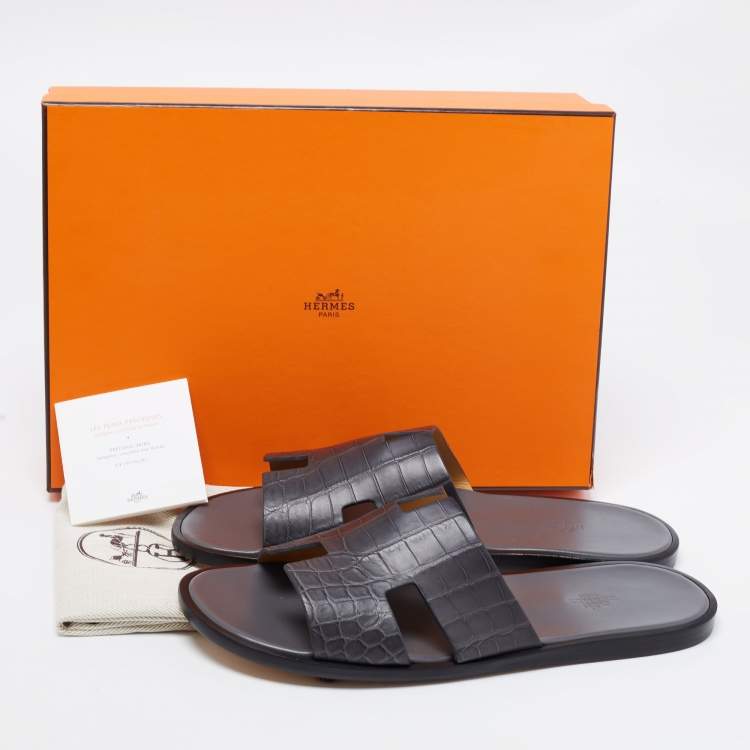Pre Owned Hermès Grey Crocodile Leather Izmir Flats Size 45