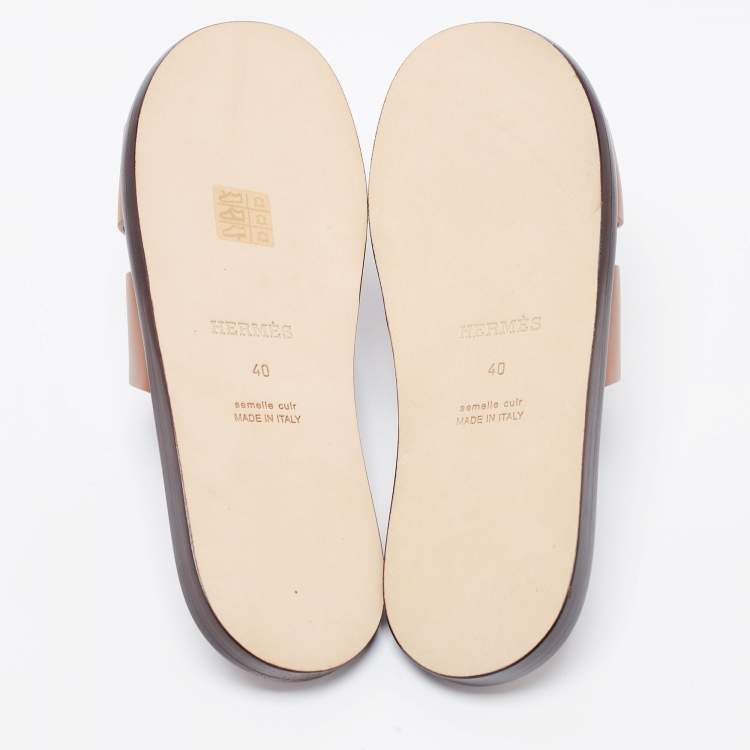 Pre Owned Hermes Brown Leather Izmir Sandals  Size 40