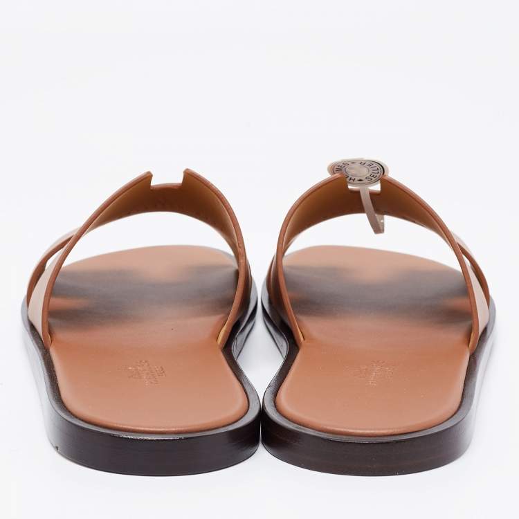 Pre Owned Hermes Brown Leather Izmir Sandals  Size 40
