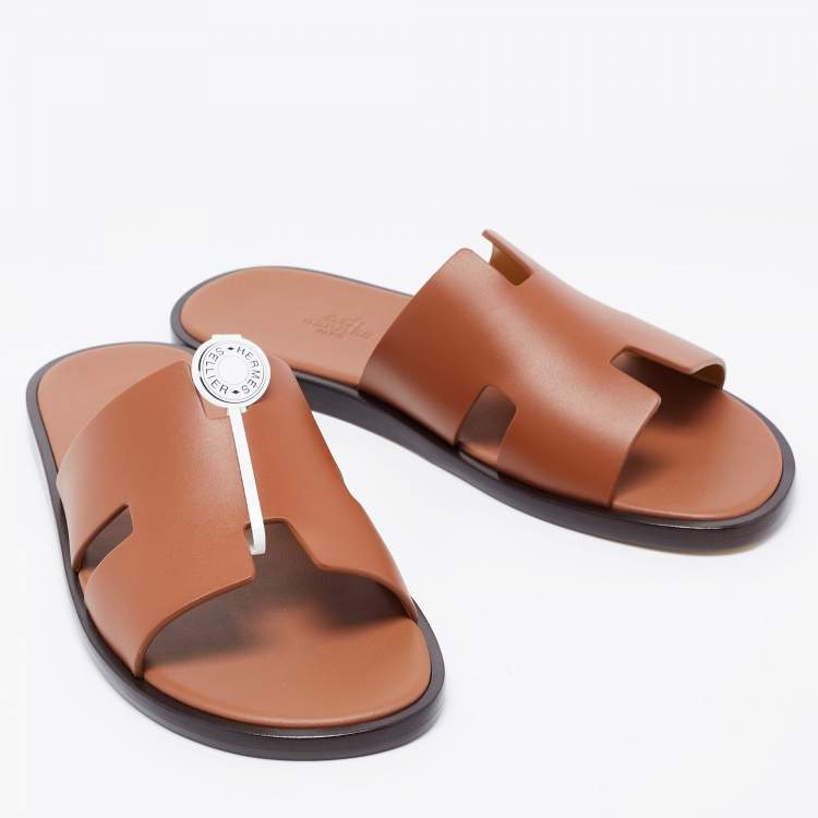 Pre Owned Hermes Brown Leather Izmir Sandals  Size 40