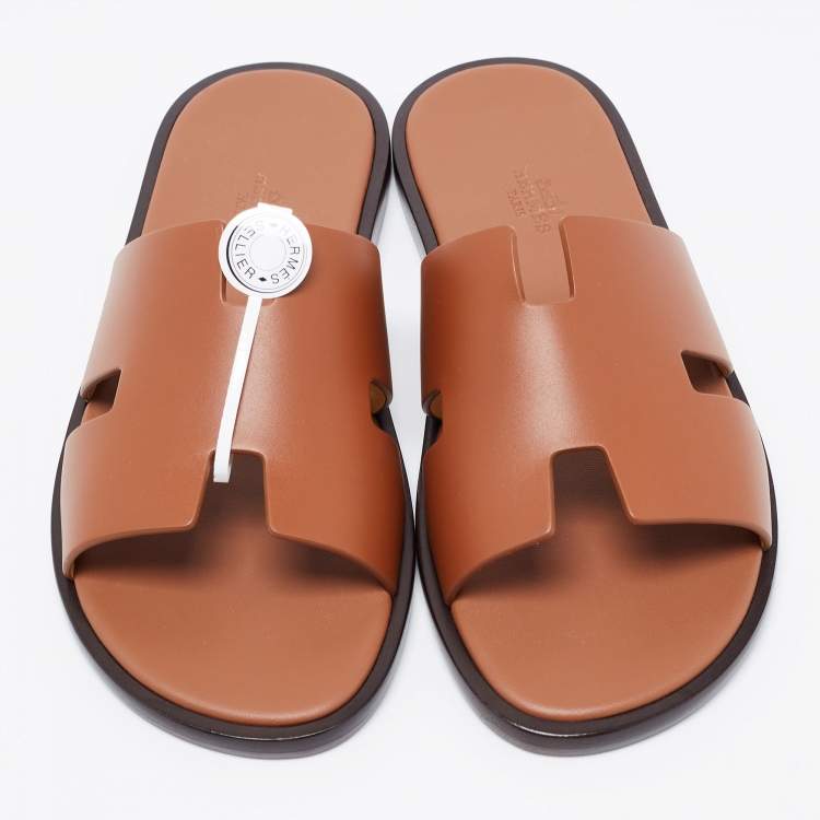 Pre Owned Hermes Brown Leather Izmir Sandals  Size 40