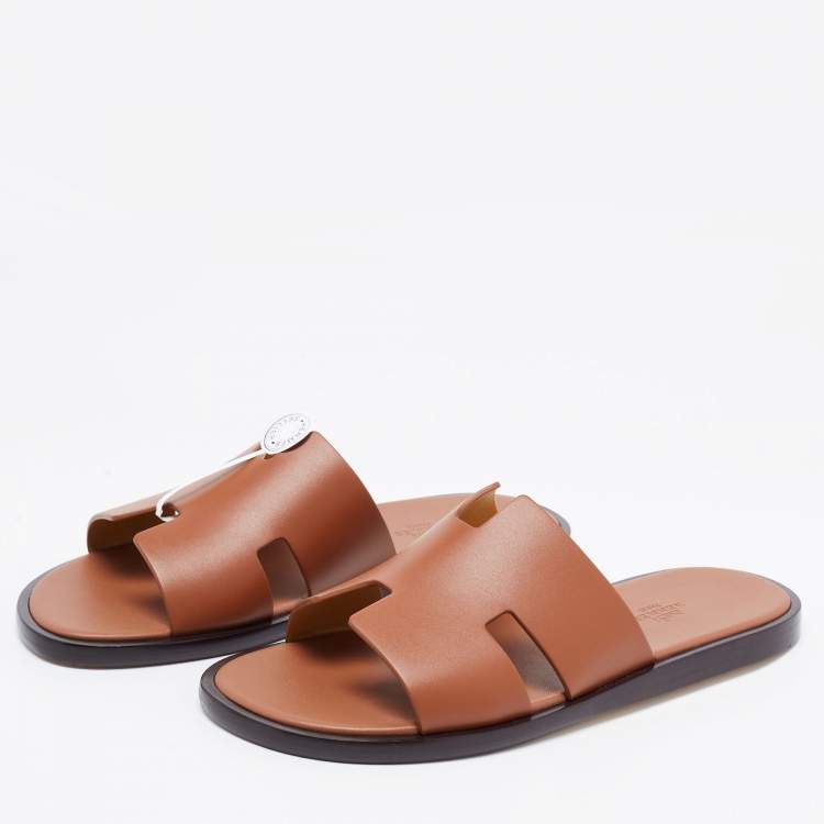 Pre Owned Hermes Brown Leather Izmir Sandals  Size 40