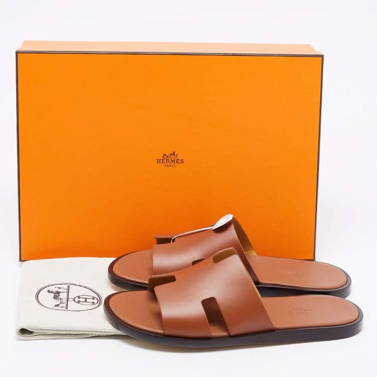 Pre Owned Hermes Brown Leather Izmir Sandals  Size 40