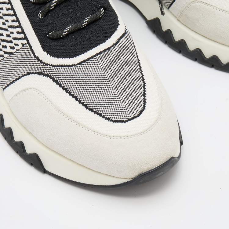 Pre Owned Hermes White/Black Suede and Knit Fabric Addict Low Top Sneakers Size 41