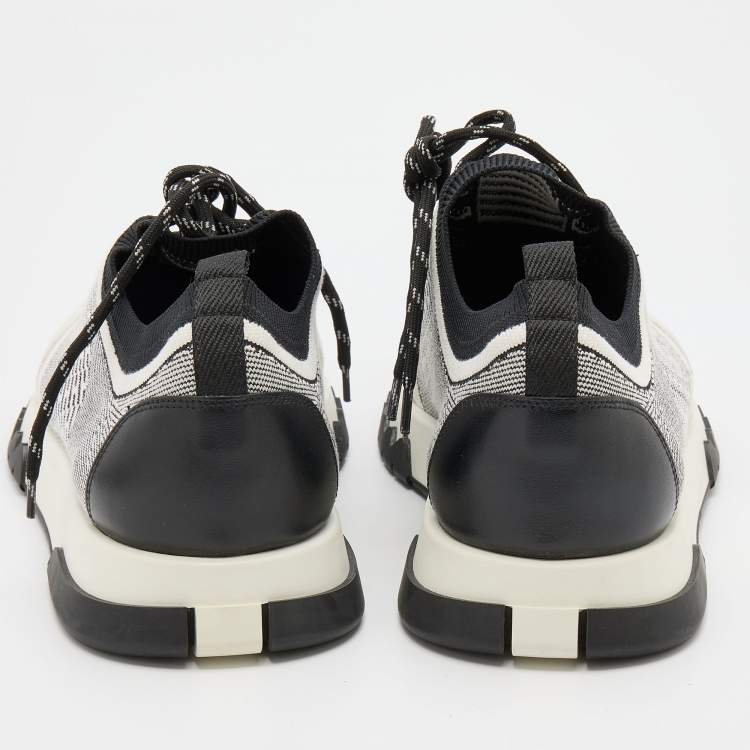 Pre Owned Hermes White/Black Suede and Knit Fabric Addict Low Top Sneakers Size 41