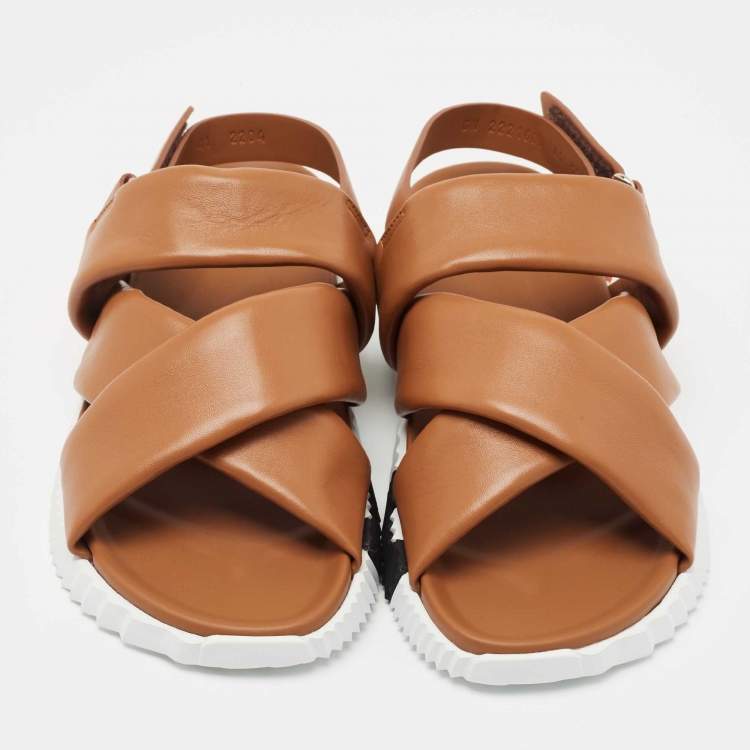 Pre Owned Hermes Brown Leather Electric Slingback Sandals Size 41