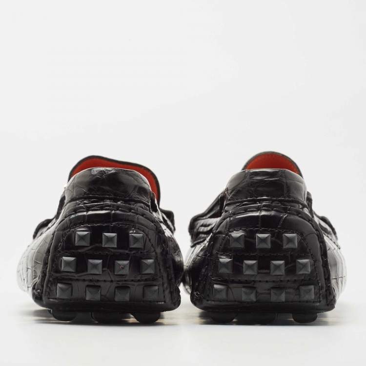 Pre Owned Hermes Black Matt Crocodile Niloticus Irving Loafers Size 45