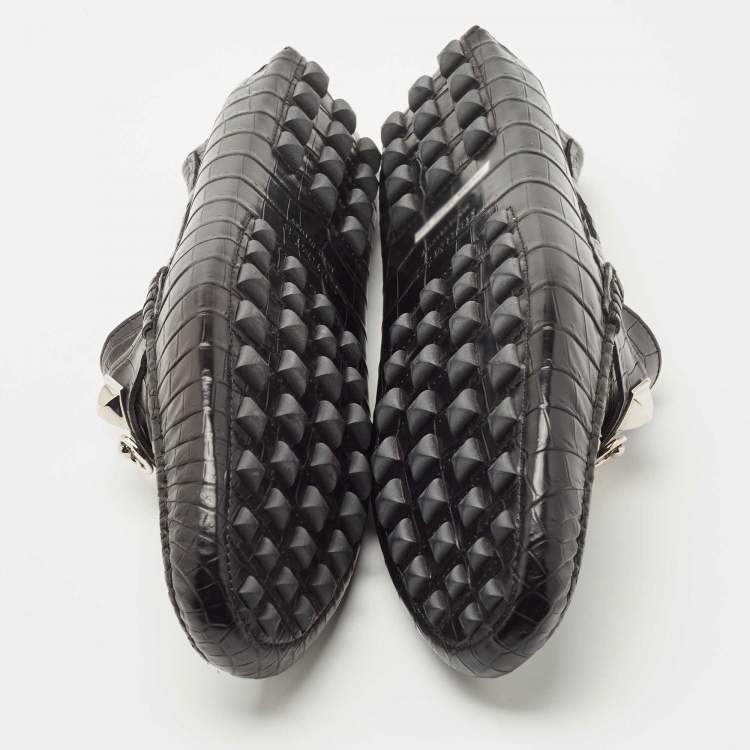 Pre Owned Hermes Black Matt Crocodile Niloticus Irving Loafers Size 45