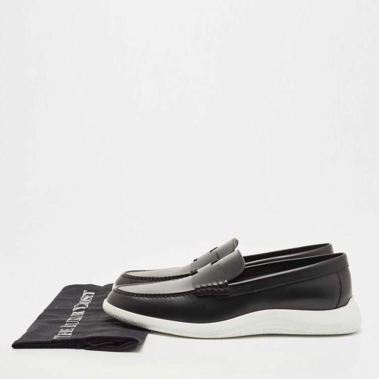 Pre Owned Hermes Black Leather Slip On Sneaker Loafers Size 43.5