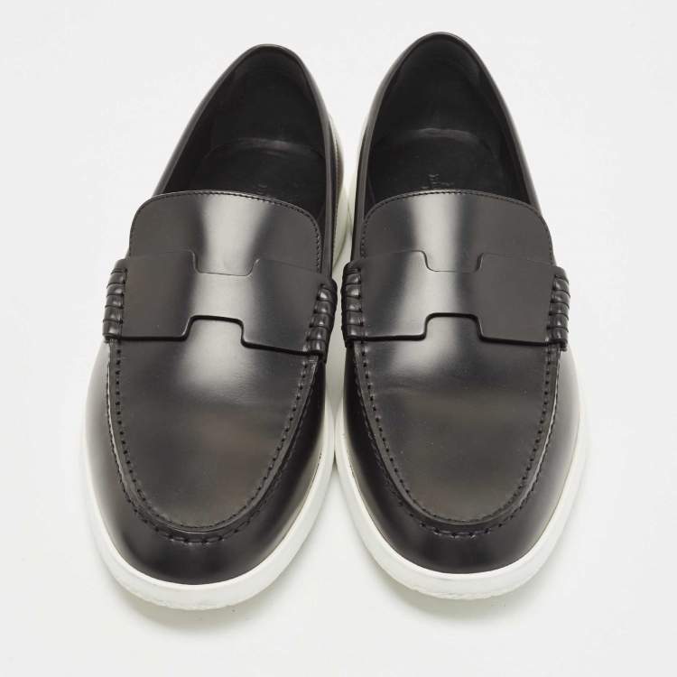 Pre Owned Hermes Black Leather Slip On Sneaker Loafers Size 43.5
