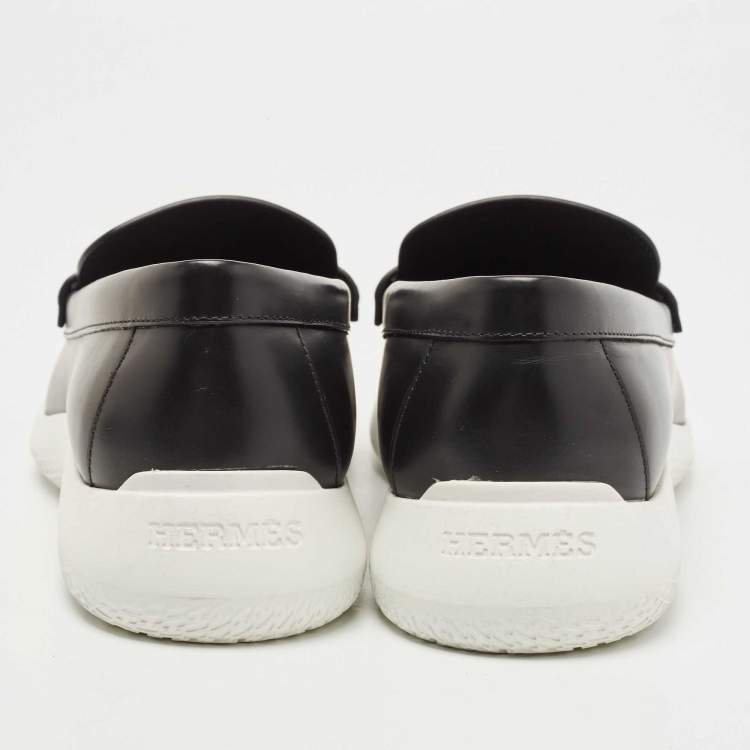 Pre Owned Hermes Black Leather Slip On Sneaker Loafers Size 43.5