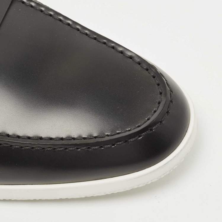 Pre Owned Hermes Black Leather Slip On Sneaker Loafers Size 43.5
