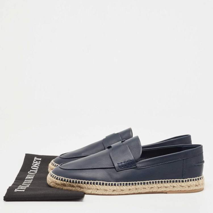 Pre Owned Hermes Navy Blue Leather Trip Espadrilles Size 46