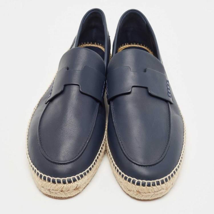 Pre Owned Hermes Navy Blue Leather Trip Espadrilles Size 46