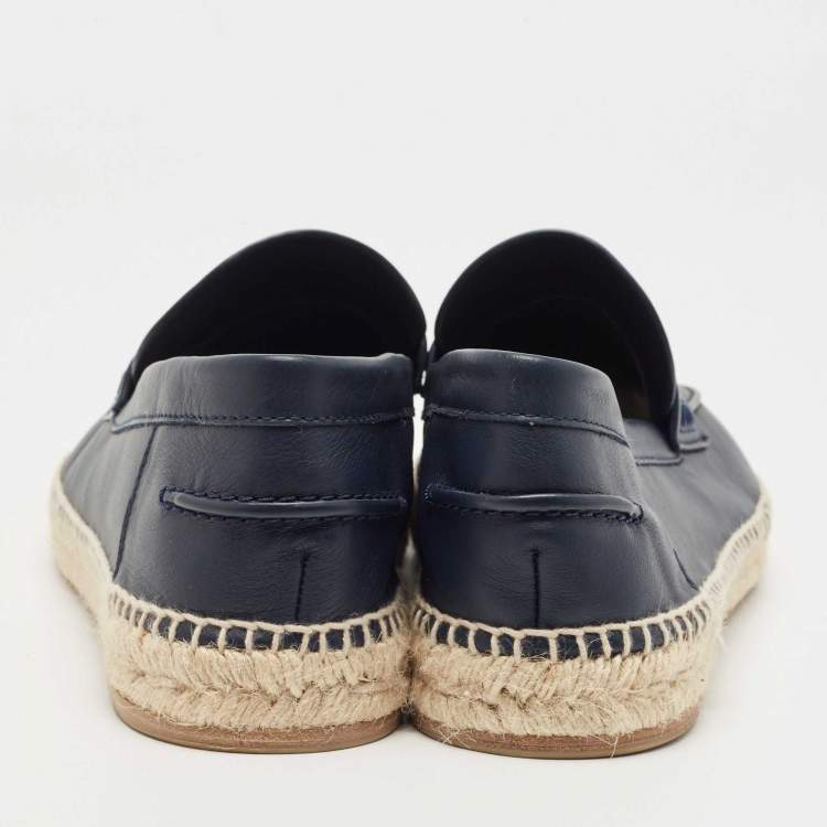 Pre Owned Hermes Navy Blue Leather Trip Espadrilles Size 46
