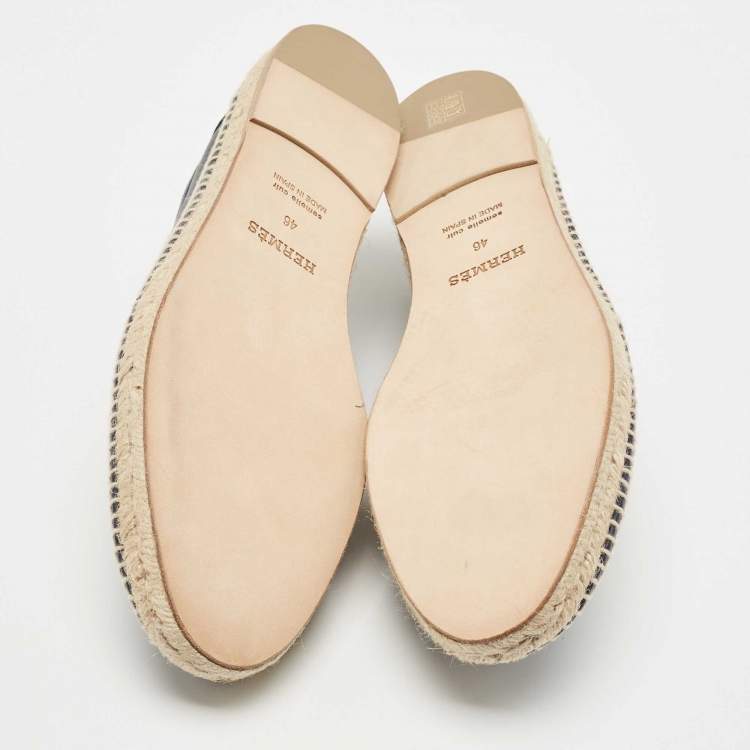 Pre Owned Hermes Navy Blue Leather Trip Espadrilles Size 46