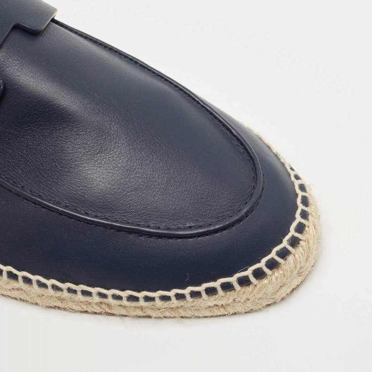 Pre Owned Hermes Navy Blue Leather Trip Espadrilles Size 46