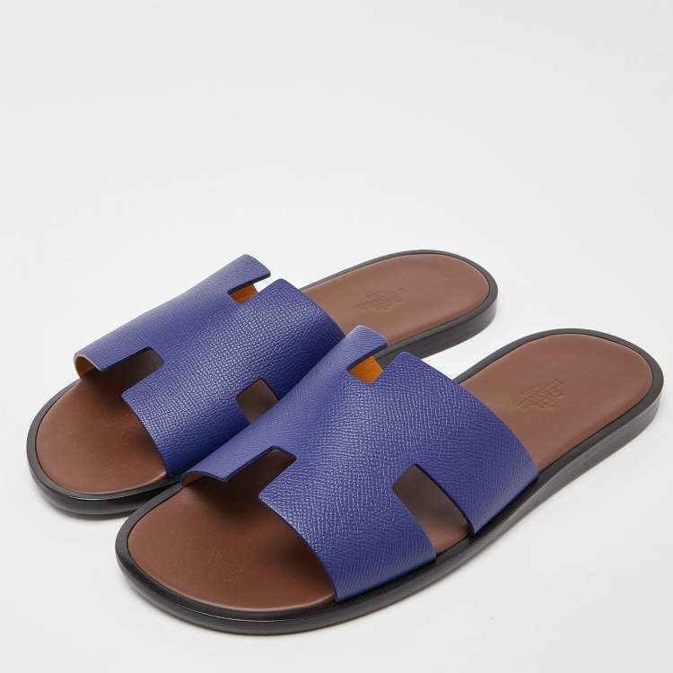 Hermes Blue Leather Izmir Slide Sandals 41