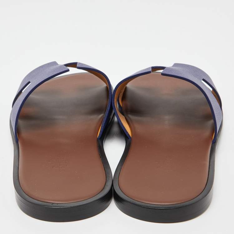 Pre Owned Hermes Blue Leather Izmir Flat Sandals Size 42
