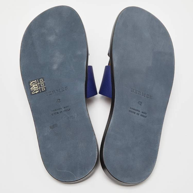 Pre Owned Hermes Blue Leather Izmir Flat Sandals Size 42