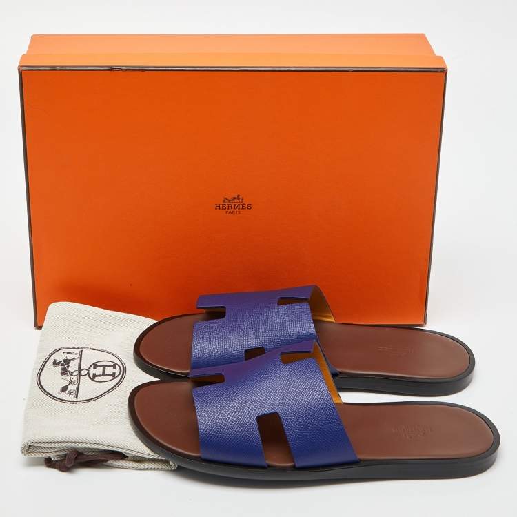 Pre Owned Hermes Blue Leather Izmir Flat Sandals Size 42