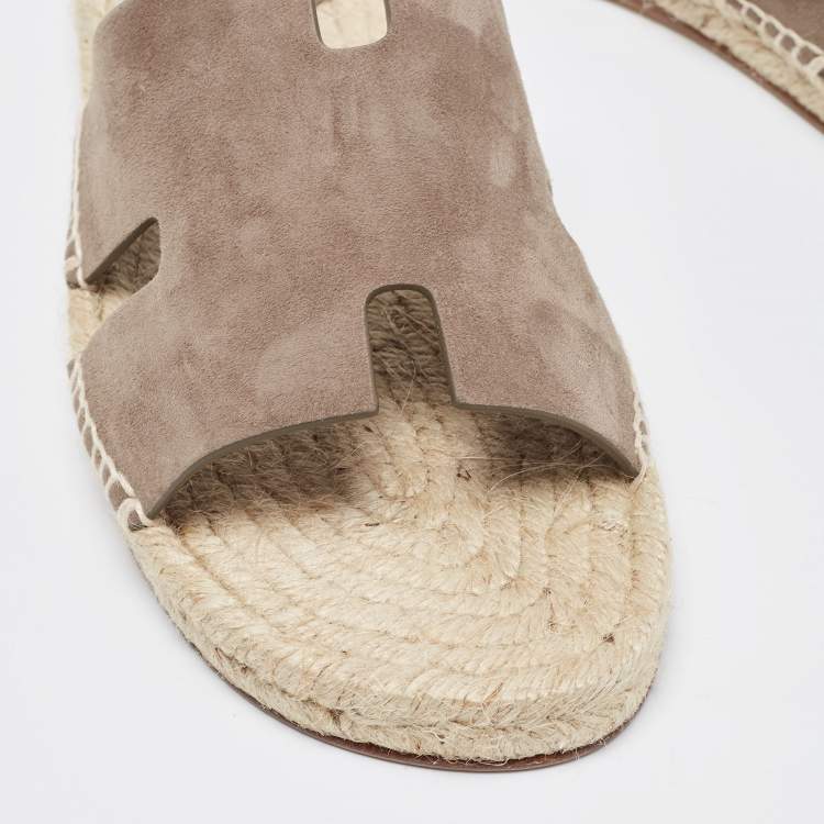 Pre Owned Hermes Brown Suede Antigua Flat Slides Size 41