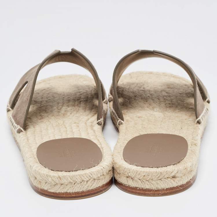 Pre Owned Hermes Brown Suede Antigua Flat Slides Size 41