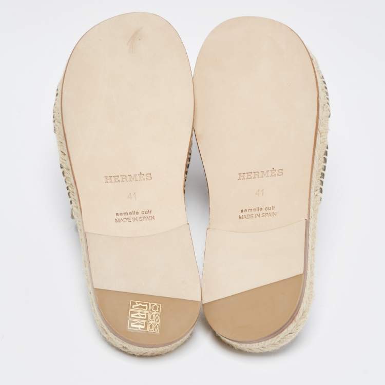 Pre Owned Hermes Brown Suede Antigua Flat Slides Size 41