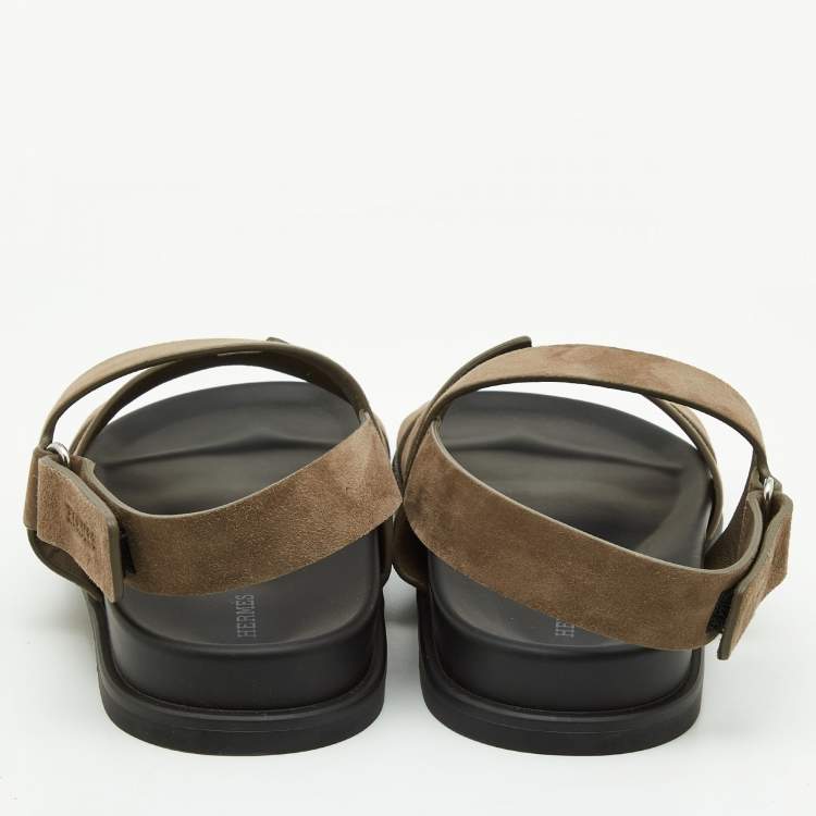 Pre Owned Hermes Taupe Suede Chypre Sandals Size 45