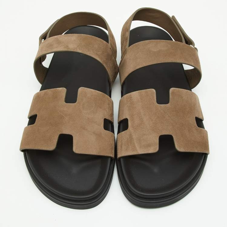 Pre Owned Hermes Taupe Suede Chypre Sandals Size 45