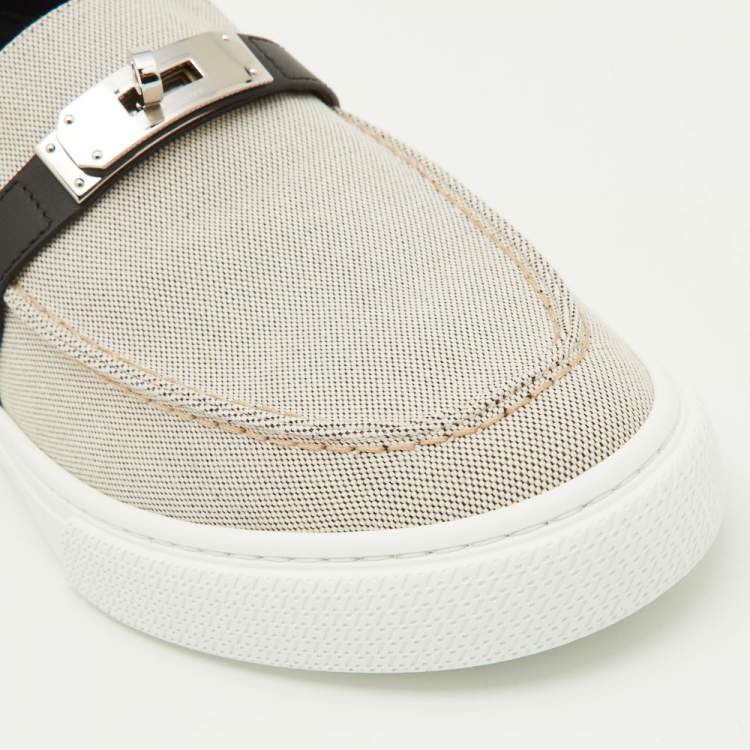 Pre Owned Hermes Grey/Black Canvas and Leather Game Sneakers Size 41.5