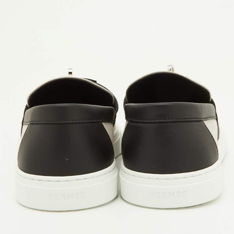 Pre Owned Hermes Grey/Black Canvas and Leather Game Sneakers Size 41.5