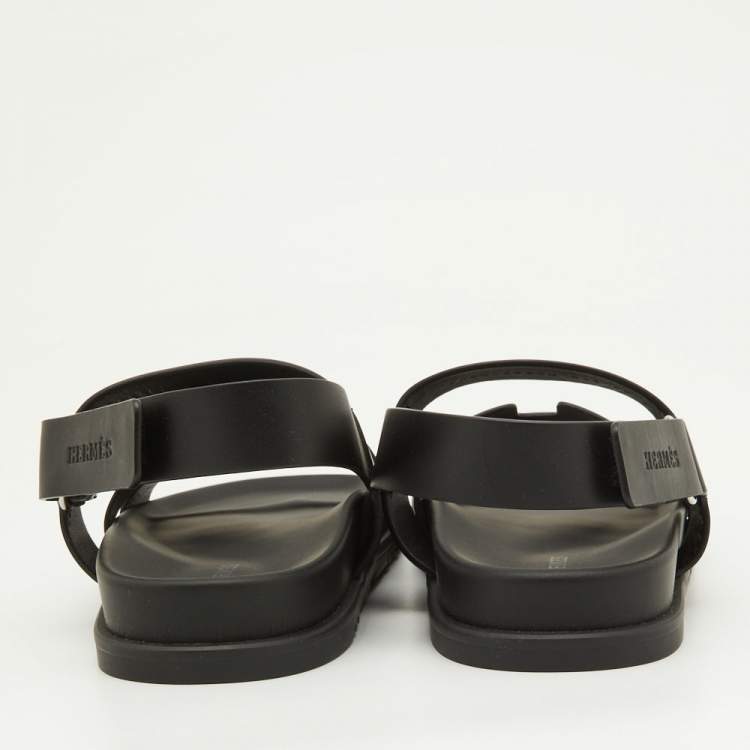 Pre Owned Hermes Black Leather Genius Sandals Size 41.5