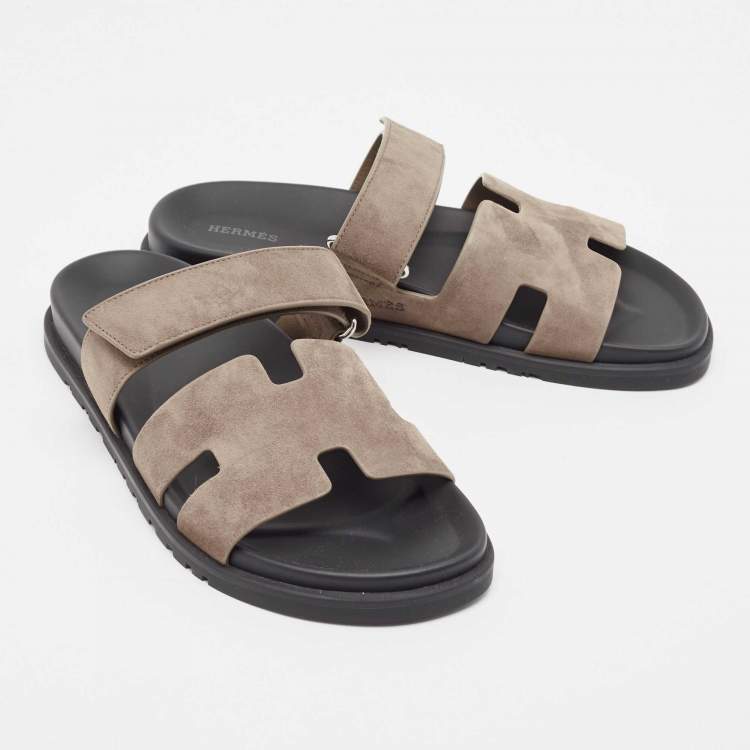 Pre Owned Hermes Grey Suede Chypre Sandals Size 42.5 