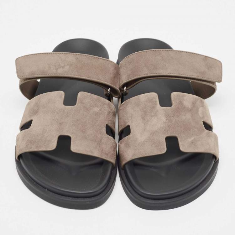 Pre Owned Hermes Grey Suede Chypre Sandals Size 42.5 