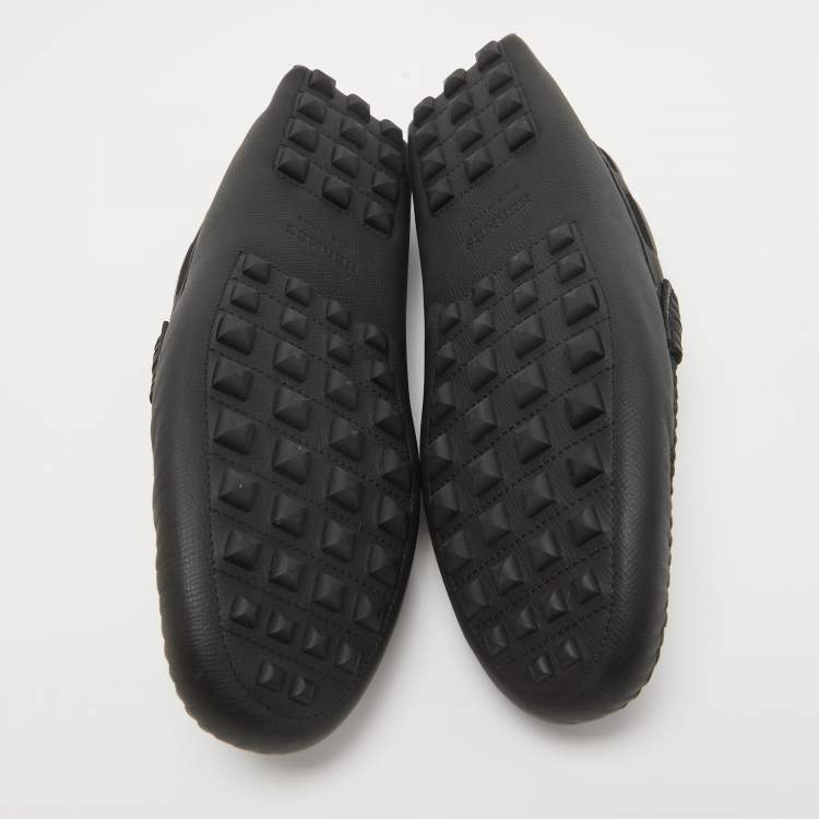 Pre Owned Hermes Black Leather Alessandro Slip On Loafers Size 44