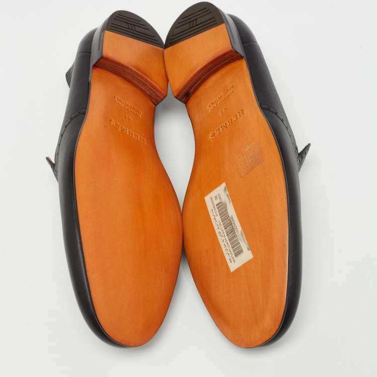Pre Owned Hermès Black Leather Kentucky Loafers Size 44