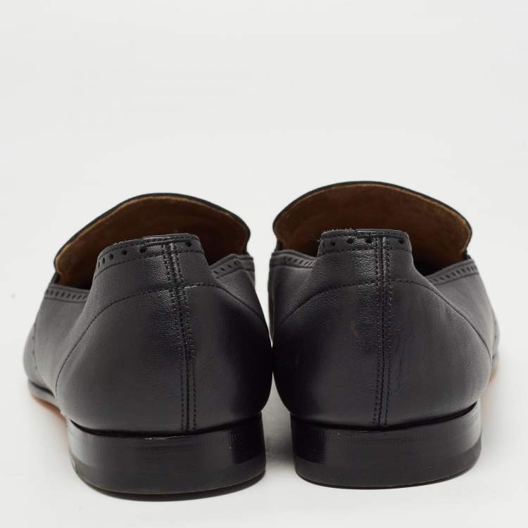 Pre Owned Hermès Black Leather Kentucky Loafers Size 44
