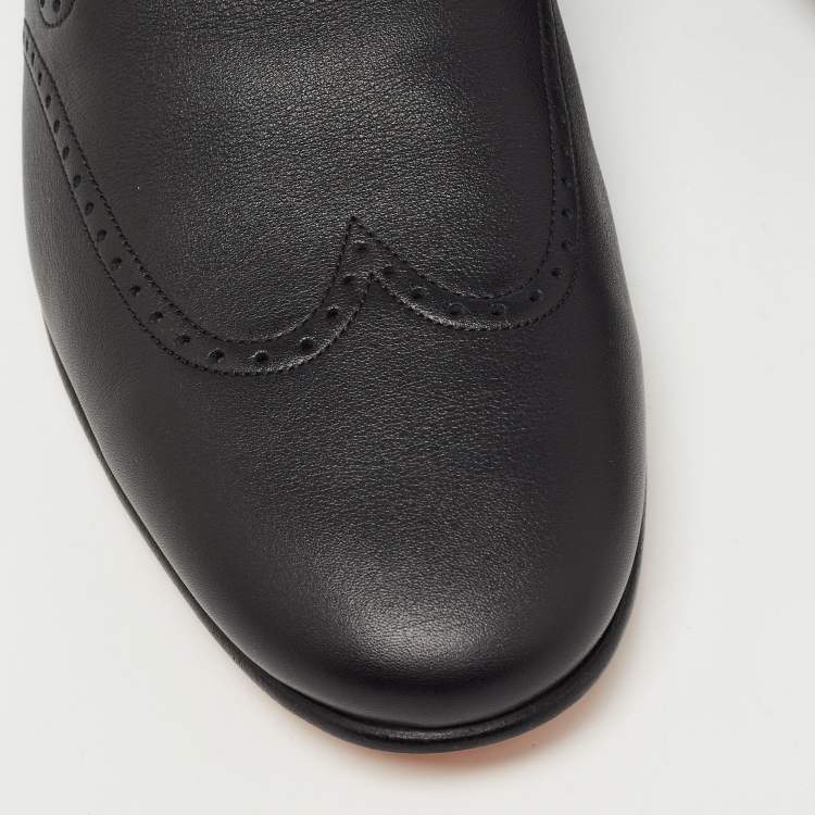 Pre Owned Hermès Black Leather Kentucky Loafers Size 44