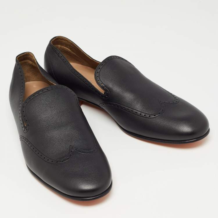 Pre Owned Hermès Black Leather Kentucky Loafers Size 44