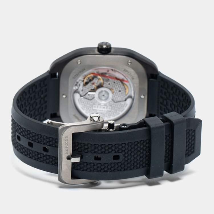Pre Owned Hermes Grey Titanium Rubber H08 SP1.471 Men's Wristwatch 39 mm