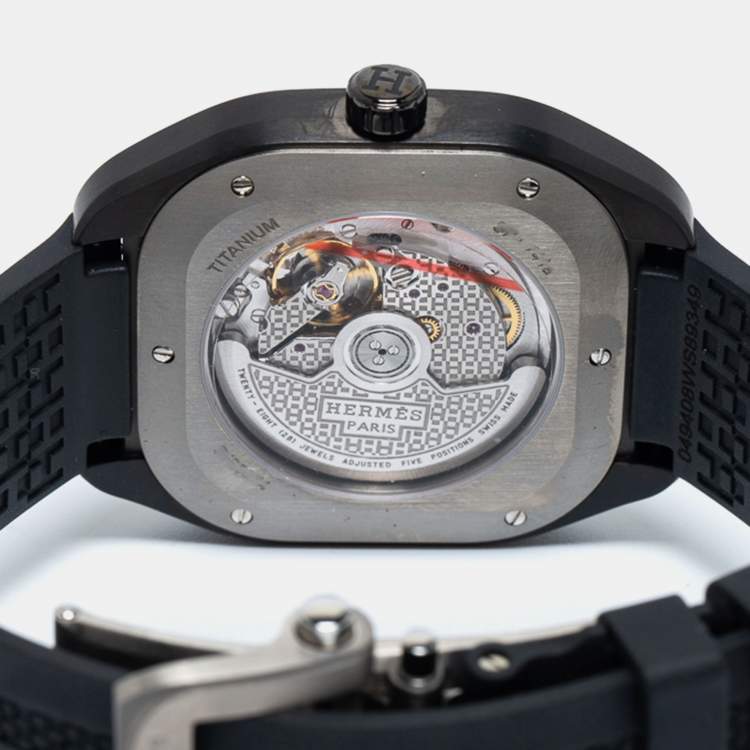 Pre Owned Hermes Grey Titanium Rubber H08 SP1.471 Men's Wristwatch 39 mm