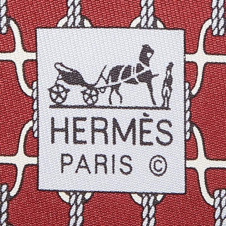 مملوكة مسبقًا Hermes Red Stirrup Print Silk Classic Tie